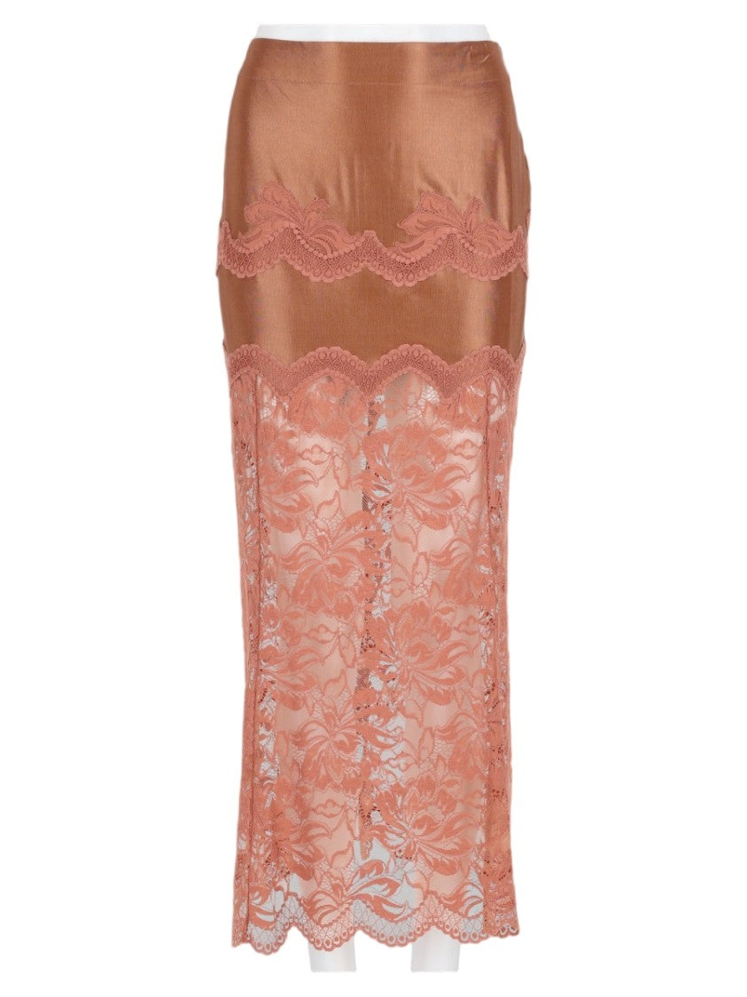 Rabanne Beige Floral Lace Overlay Viscose-Blend Midi Skirt