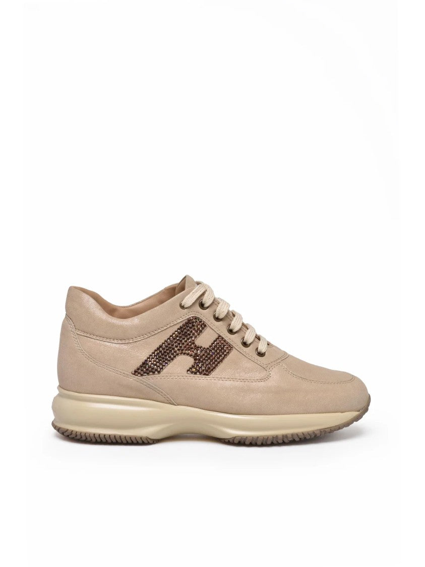 Hogan Beige Interactive H Strass Rhinestone Leather Sneakers