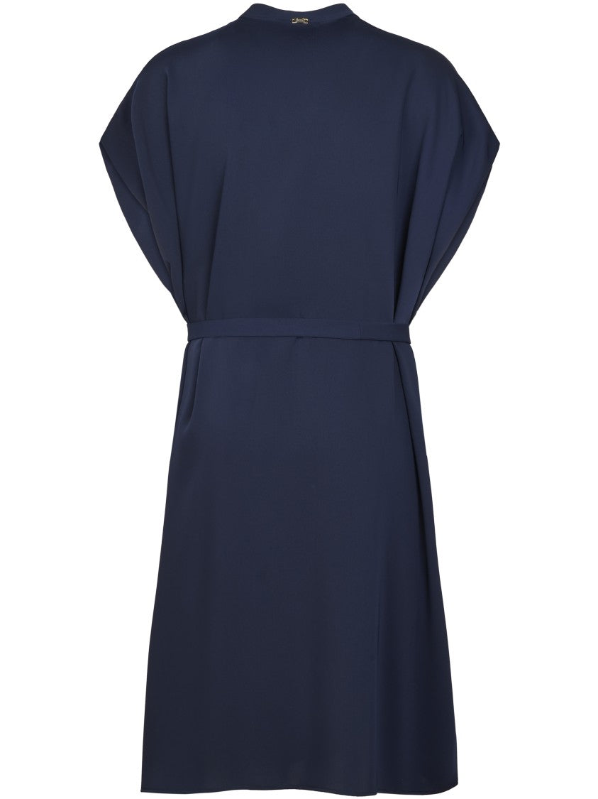 Herno Flowing Blue Dress With High Neckline