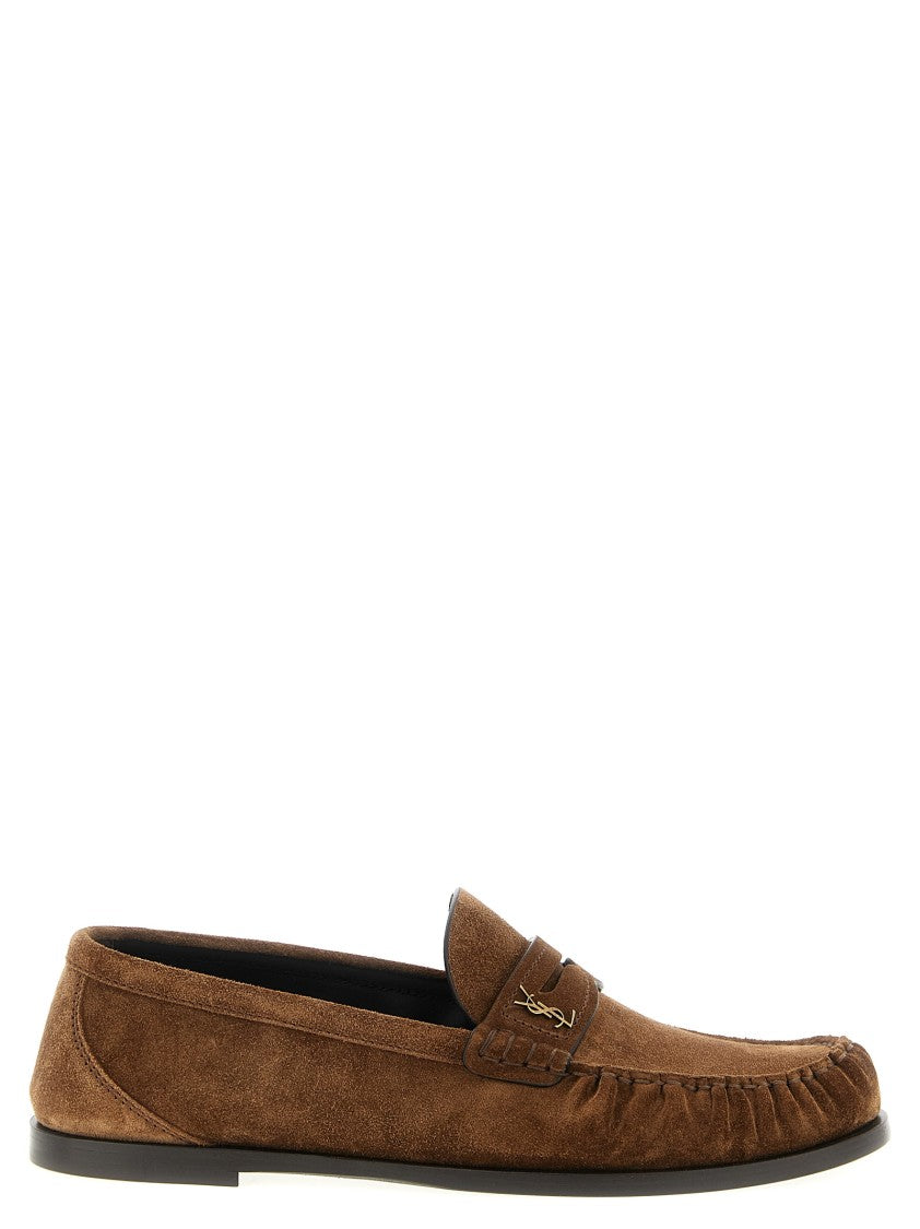 Saint Laurent Brown Suede Loafers With Hand-Stitched Moc Toe