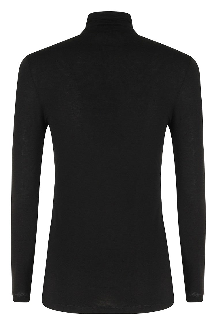Nissa Black High Neck Gathered Lyocell-Blend Top