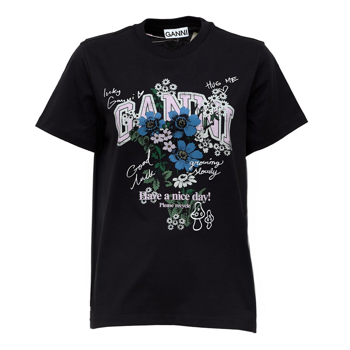 Ganni Flower Print Relaxed-Fit Cotton T-Shirt