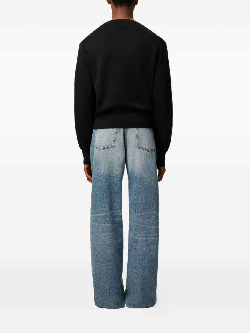 Ami Paris Silk And Nylon Knit Sweater With Heart Logo