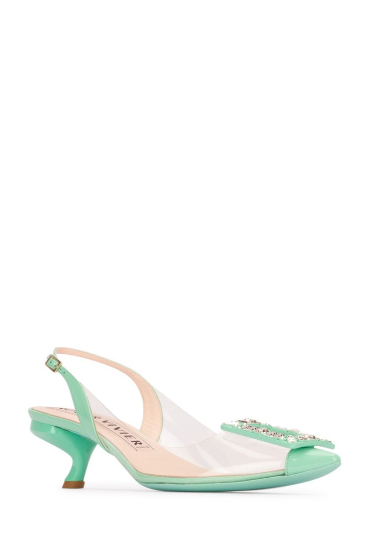 Roger Vivier Mint Green Slingback Sandals With Crystal-Embellished Buckle