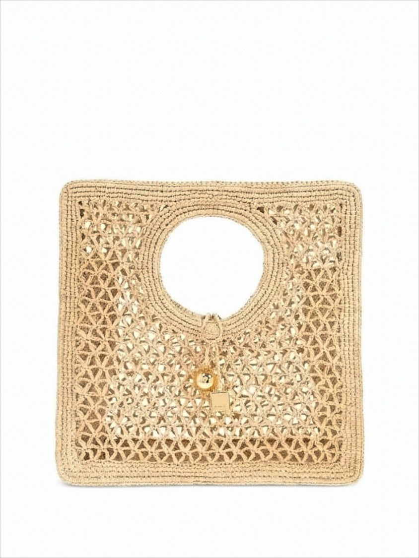 Jacquemus Woven Raffia Tote Bag With Gold-Tone Charm