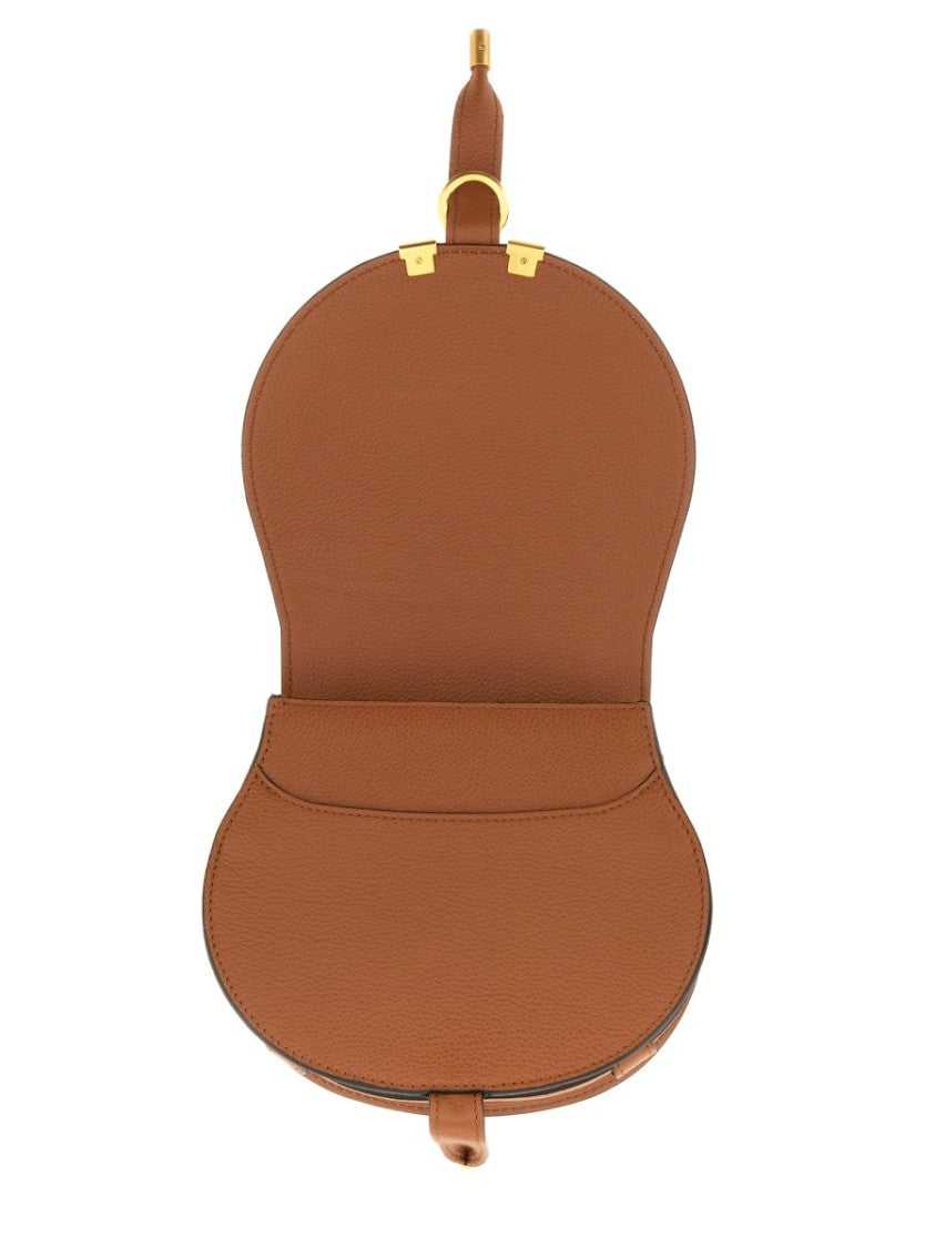 Chloé Saddle-Shaped Crossbody Bag With Layered Stitching And Gold Accents