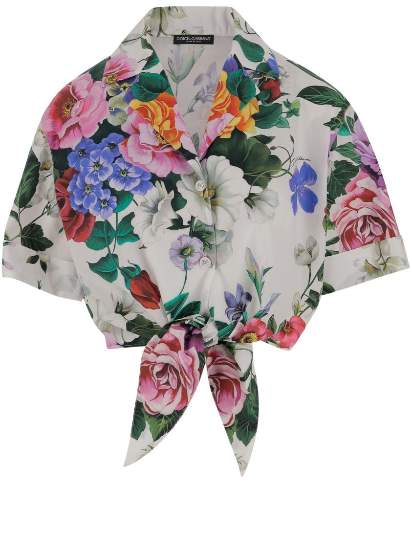 Dolce & Gabbana Cotton Crop Shirt With Floral Pattern