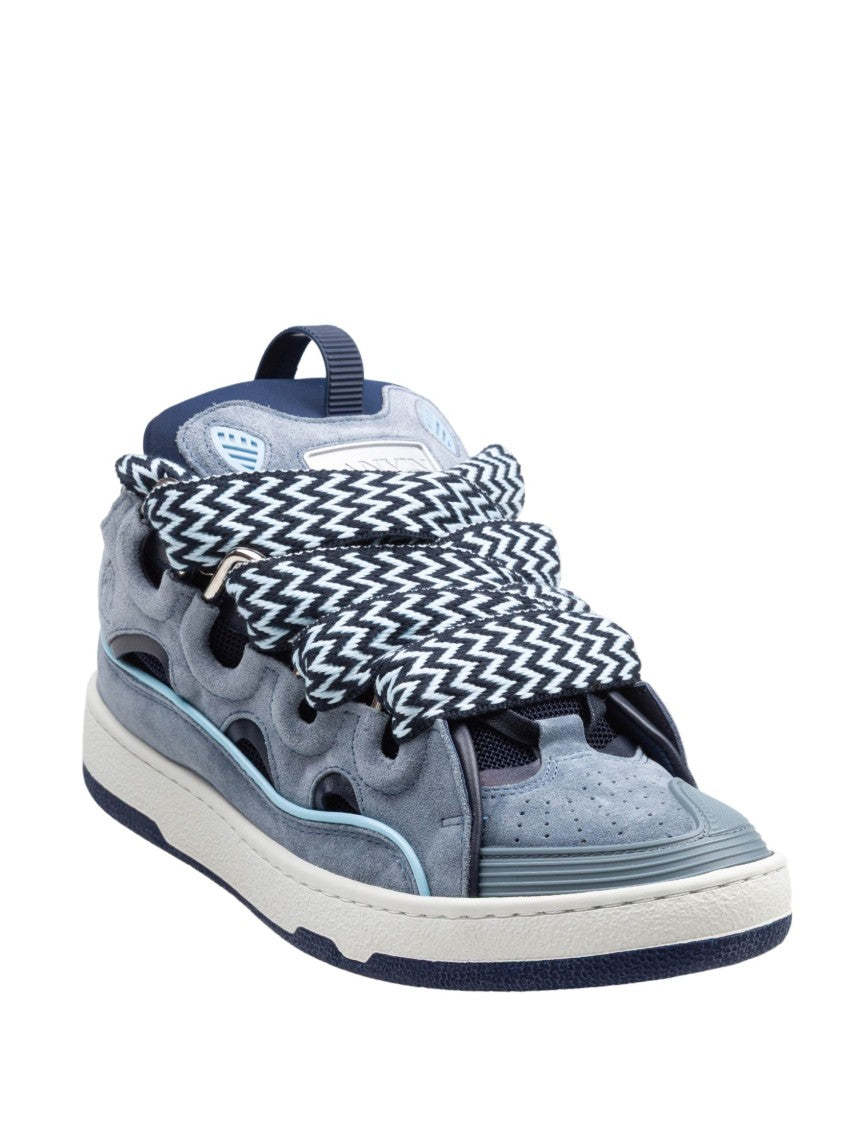 Lanvin Curb Leather And Fabric Sneakers With Zigzag Laces