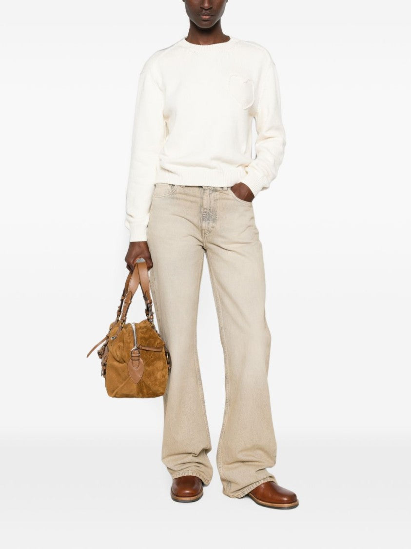 Moschino Ivory Knitted Sweater With Heart Motif