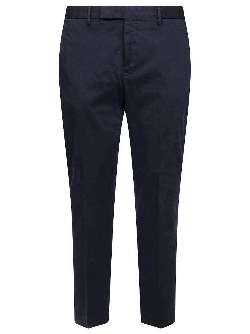 Pt01 Blue Cotton-Blend Slim-Fit Straight-Leg Pants