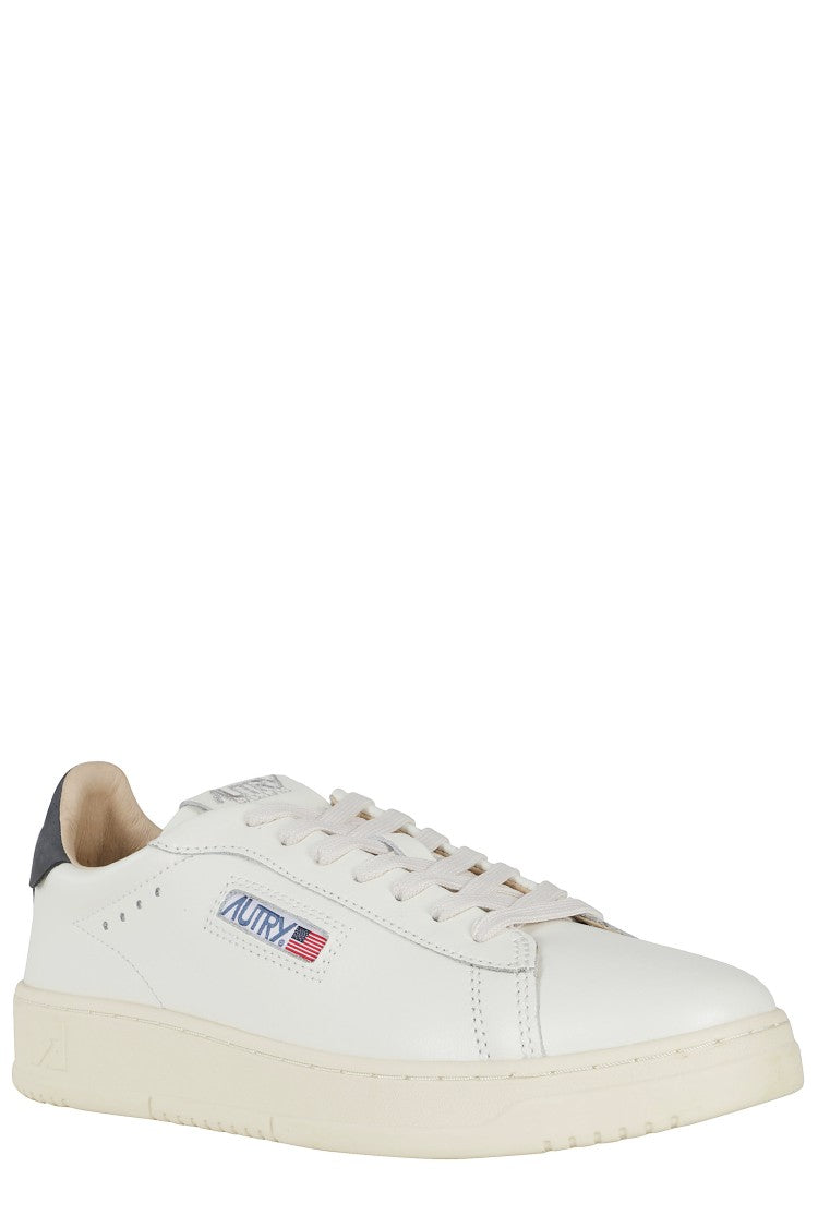 Autry Cream Gray Dallas Low Side Logo Leather Sneakers