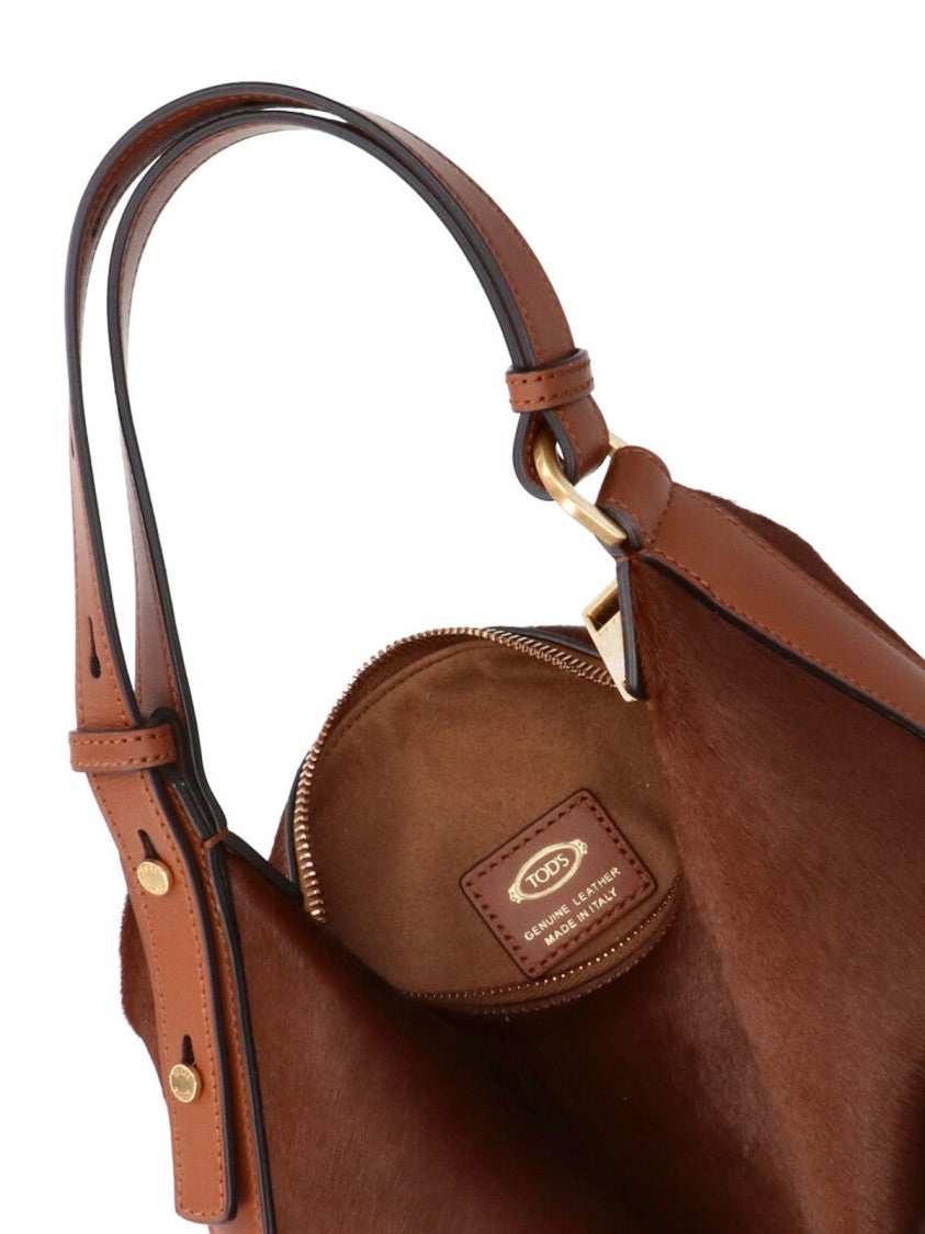 Tod's Brown Calfskin Suede Metal Dots Shoulder Bag