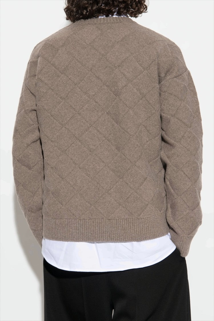 Bottega Veneta Textured Diamond Pattern Wool Knit Sweater