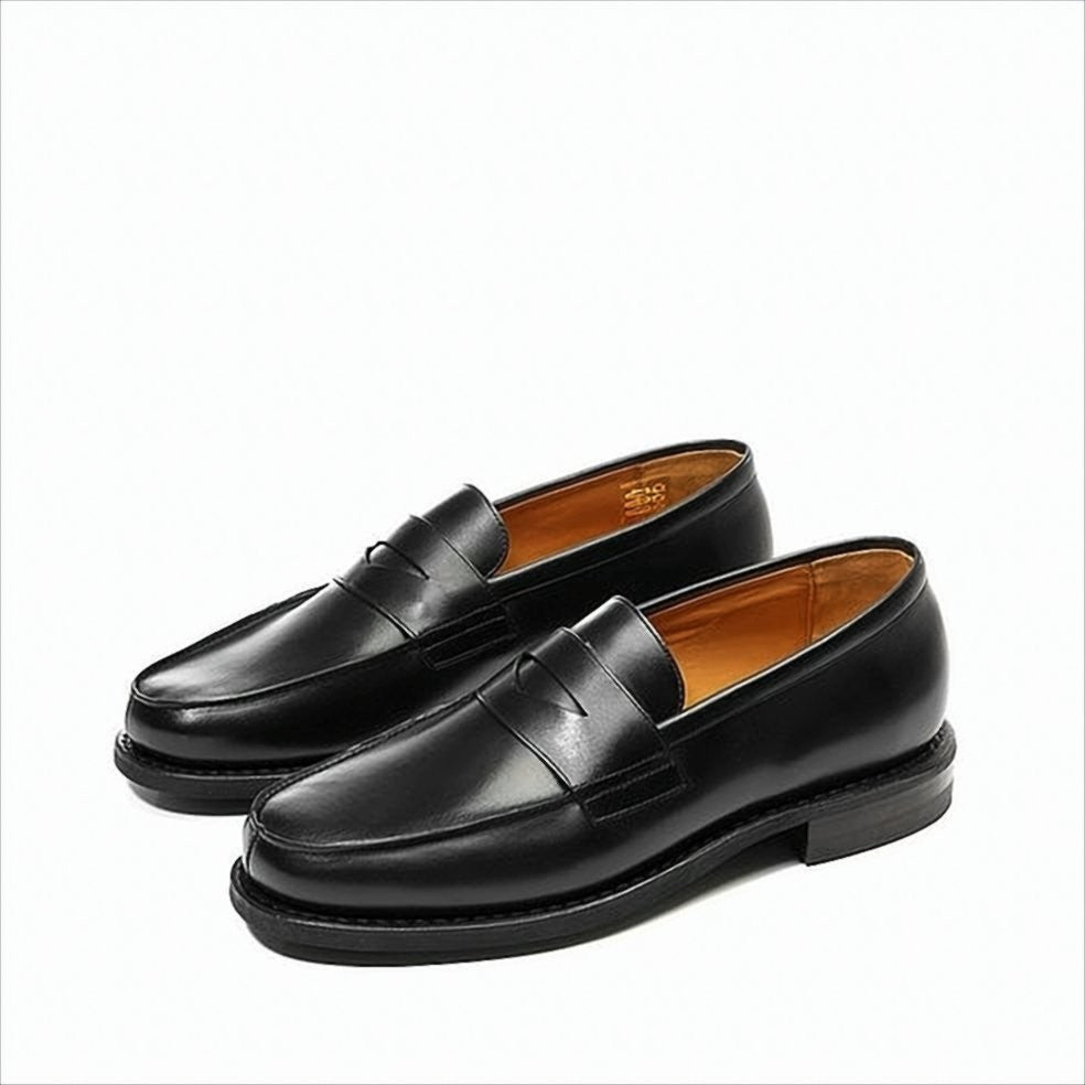 Paraboot Polished Black Calf Leather Loafers With Penny Strap