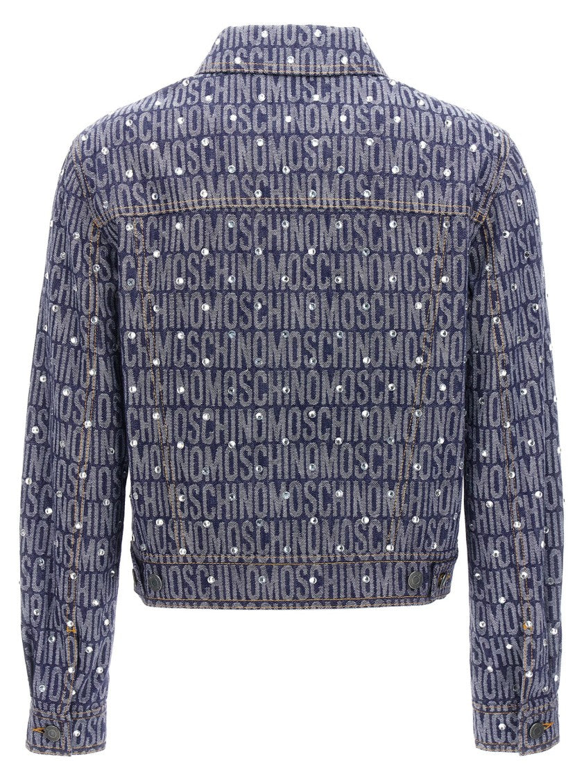 Moschino Cotton Denim Blend Jacket With Signature Logo Pattern