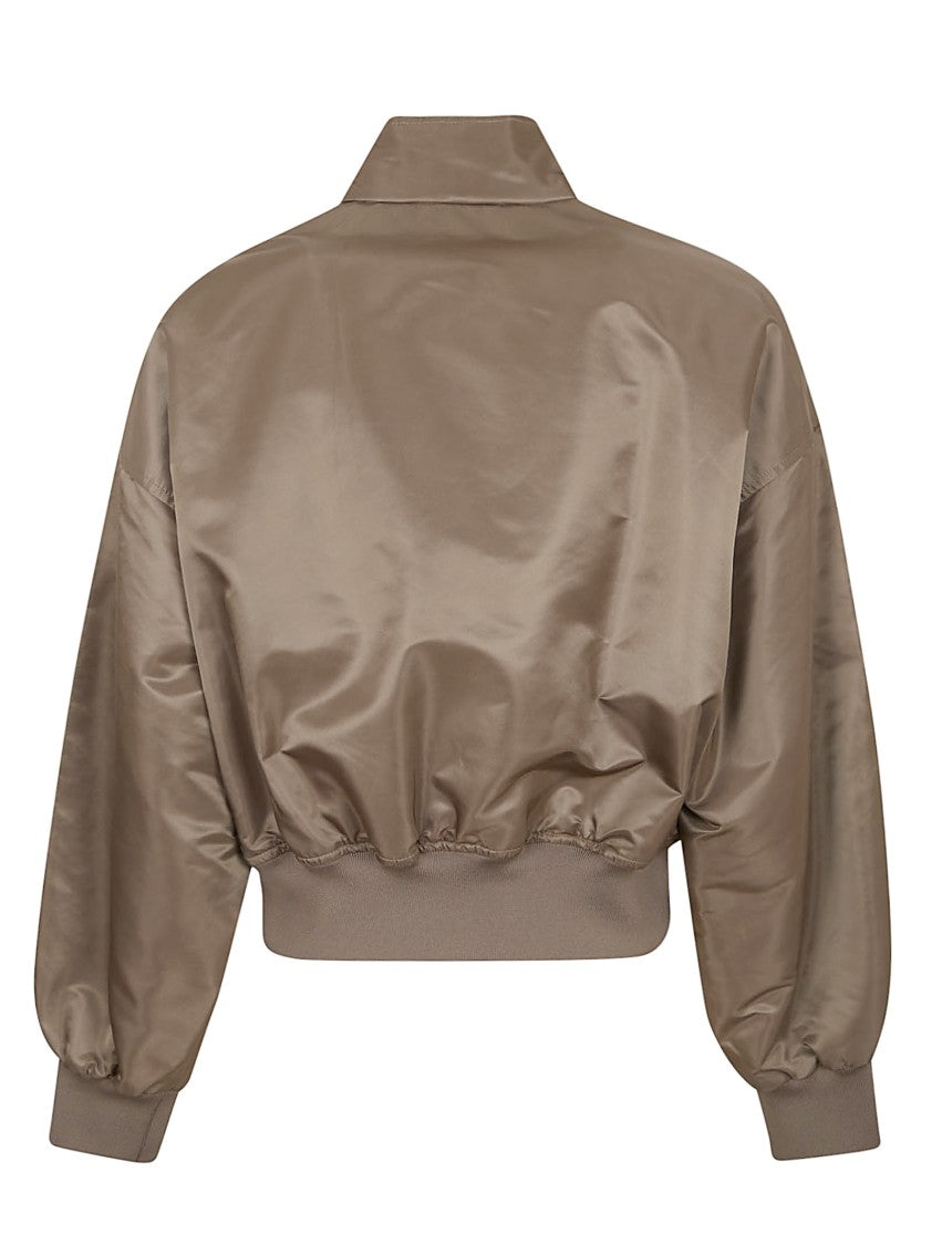 Elisabetta Franchi Oversized Brown Nylon Bomber Jacket
