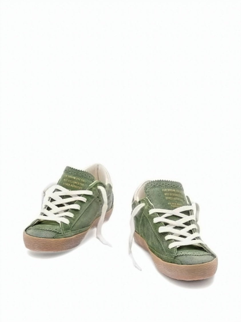 Golden Goose Low-Top Green Suede Sneakers With White Star Accent