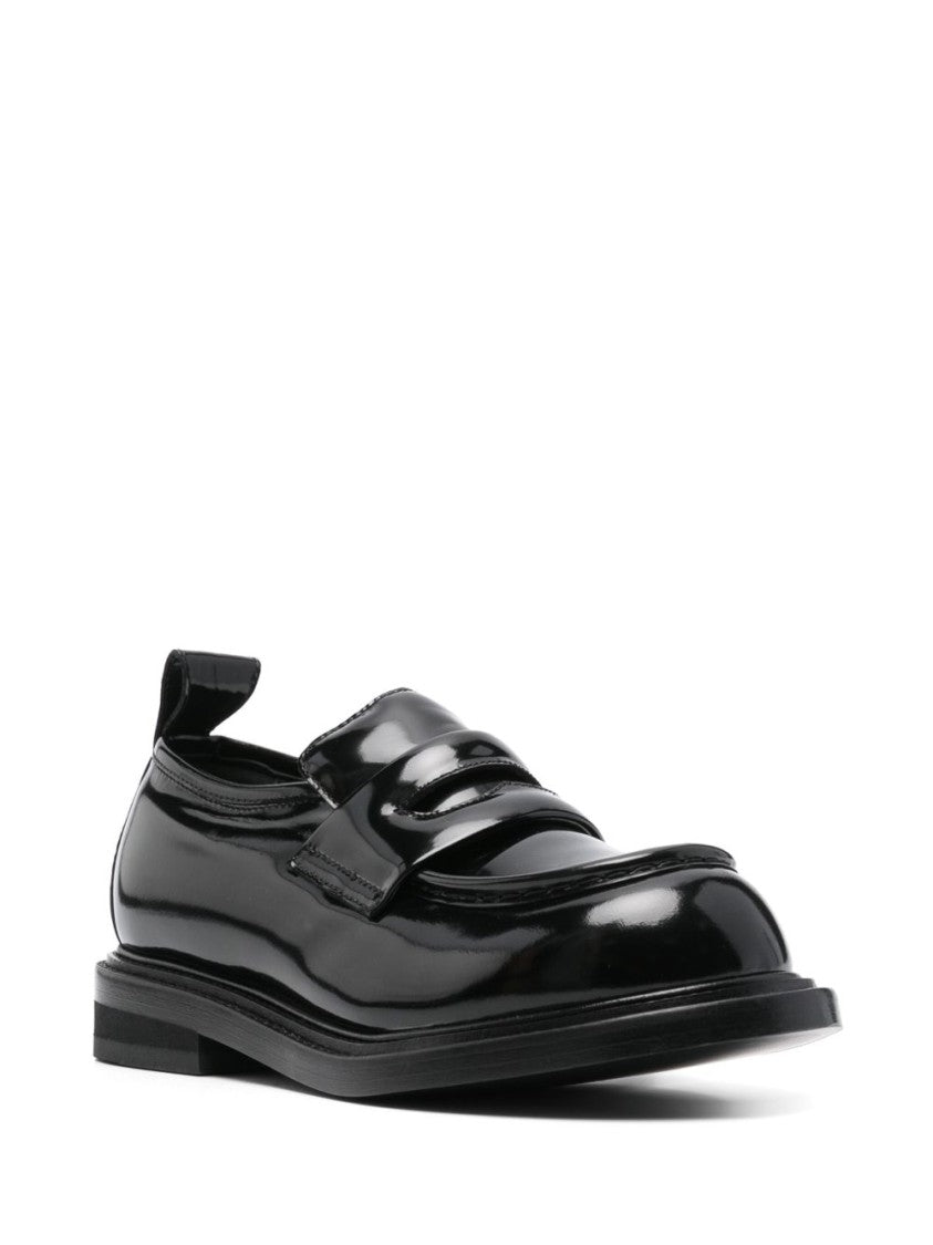Moschino Black Penny Slot Leather Flat Shoes