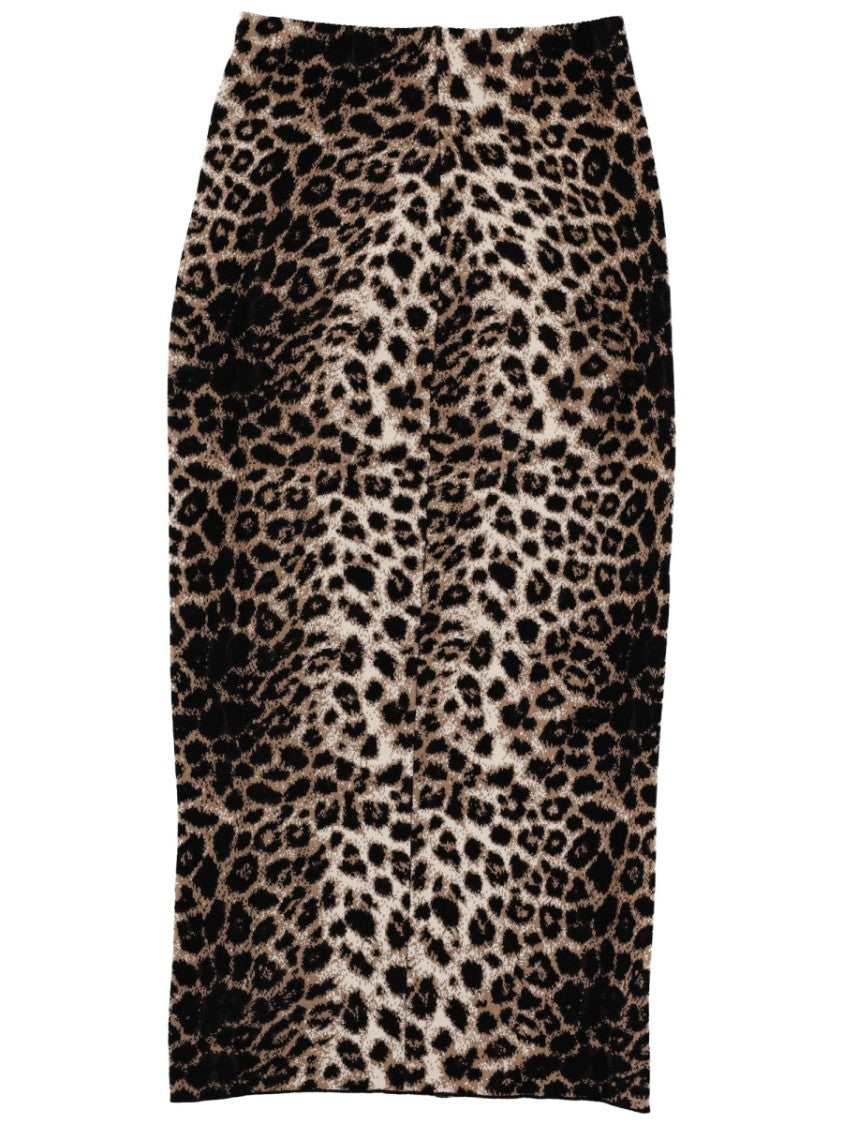 Circus Hotel Brown Leopard Jacquard Viscose Midi Skirt