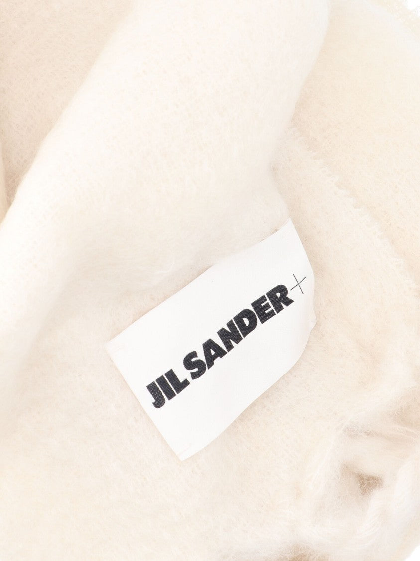 Jil Sander Minimalist White Scarf With Twisted Fringe Tassels