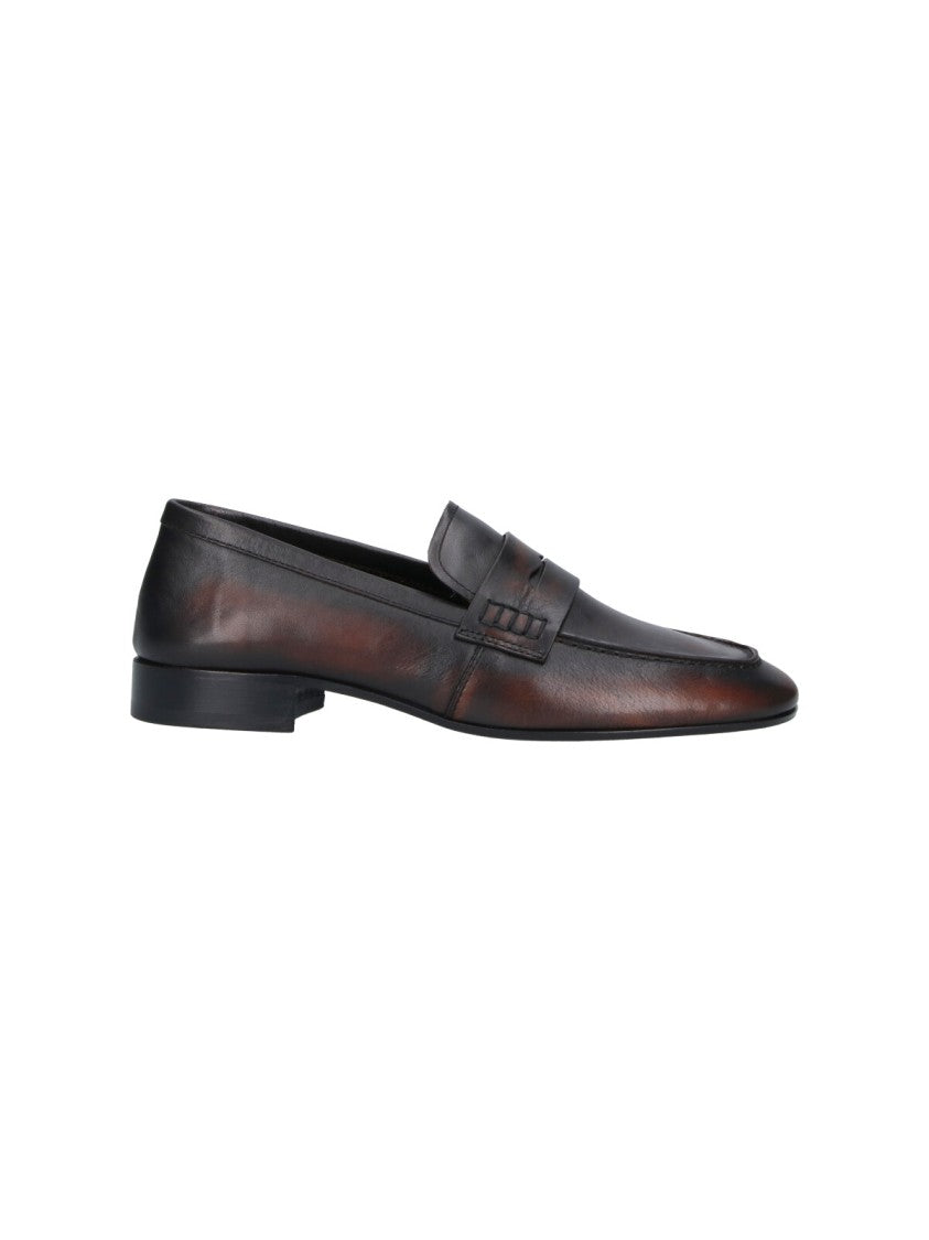 Dries Van Noten Brown Worn-Effect Squared Toe Leather Moccasins