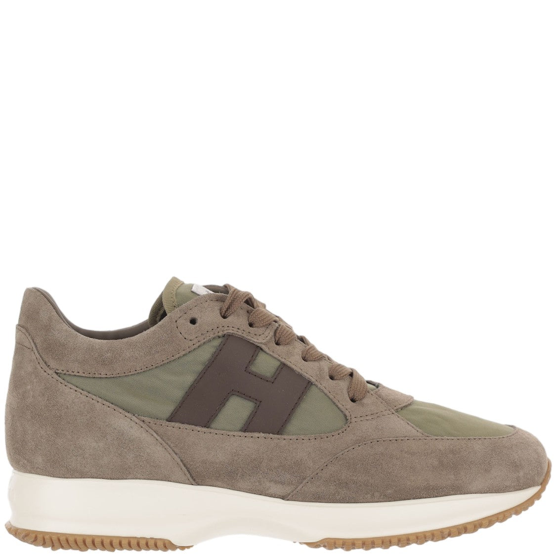 Hogan Beige Green Interactive Suede Nylon Sneakers