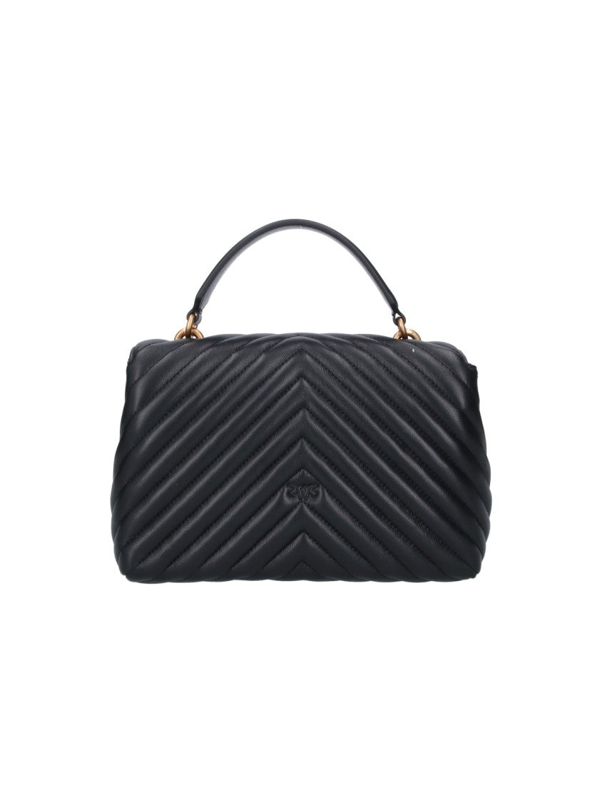 Pinko Black Quilted Leather Lady Love Puff Top Handle Bag