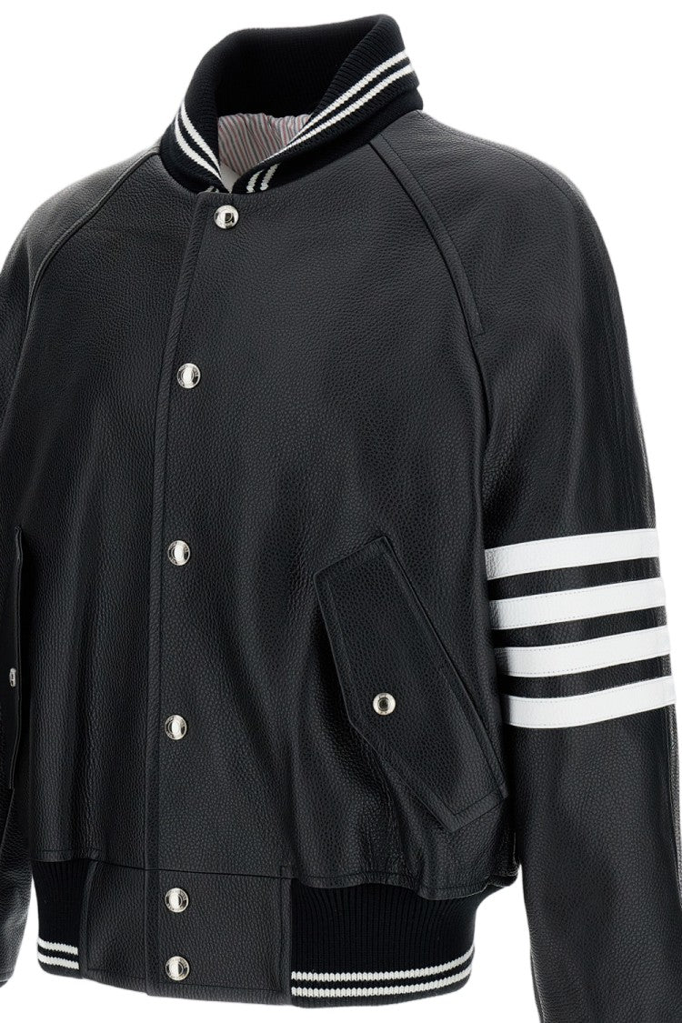 Thom Browne Black Oversized Leather Bomber Jacket