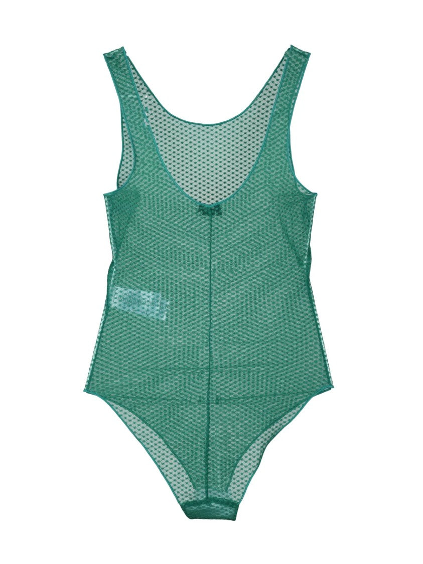 Elisabetta Franchi Green Sheer Geometric Bodysuit