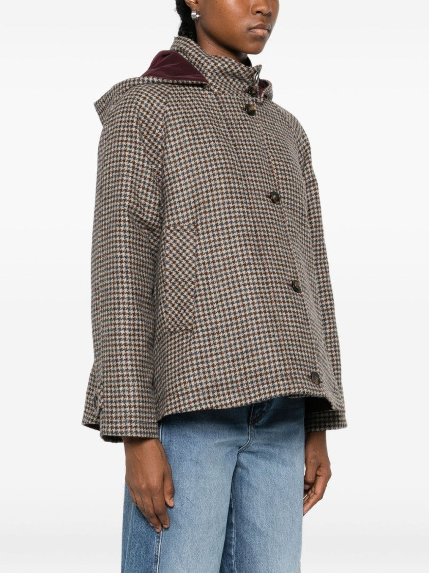 L'impermeabile Multicolour Houndstooth Wool Coat With Boxy Silhouette