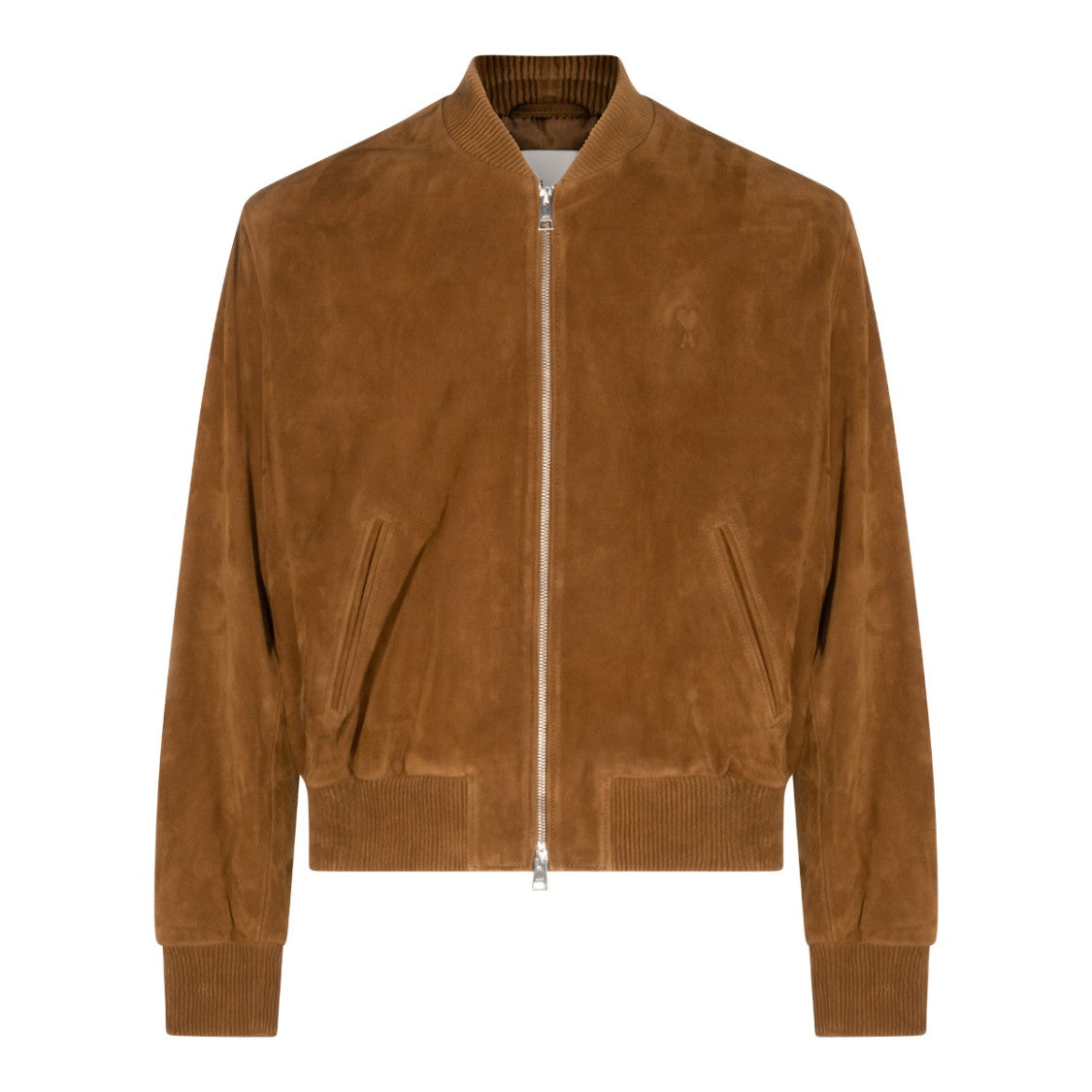 Ami Paris Ami De Coeur Jacket Sweatshirt Zip Closure Leather - Tobacco