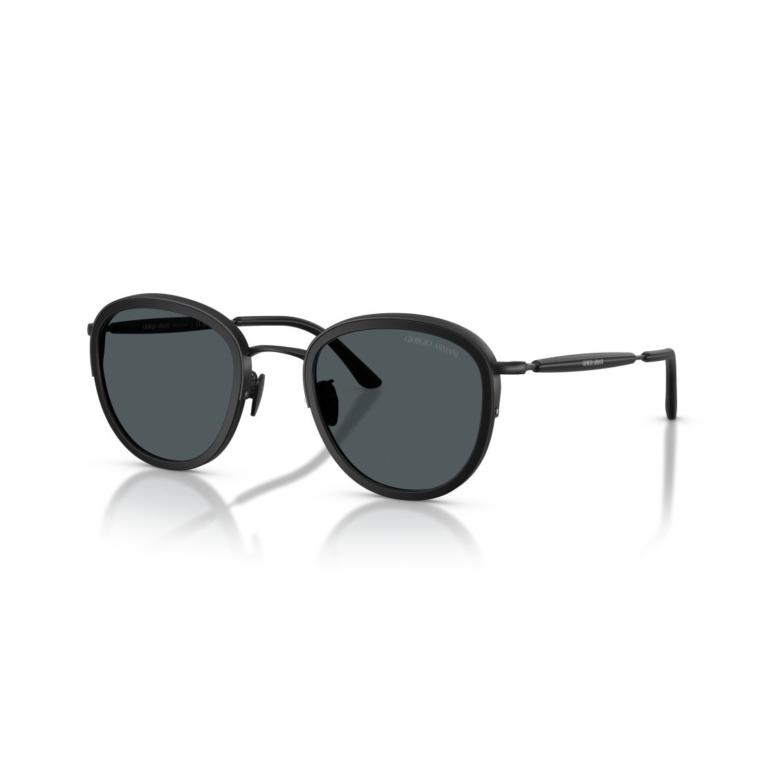 Giorgio Armani 0Ar6176 Matte Black Metal Frame Sunglasses With Rounded Lenses