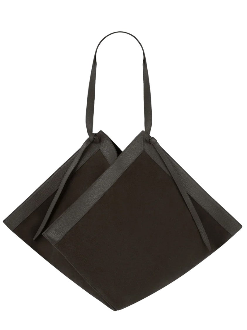 Yuzefi Geometric Black Leather Tote Bag With Unique Silhouette