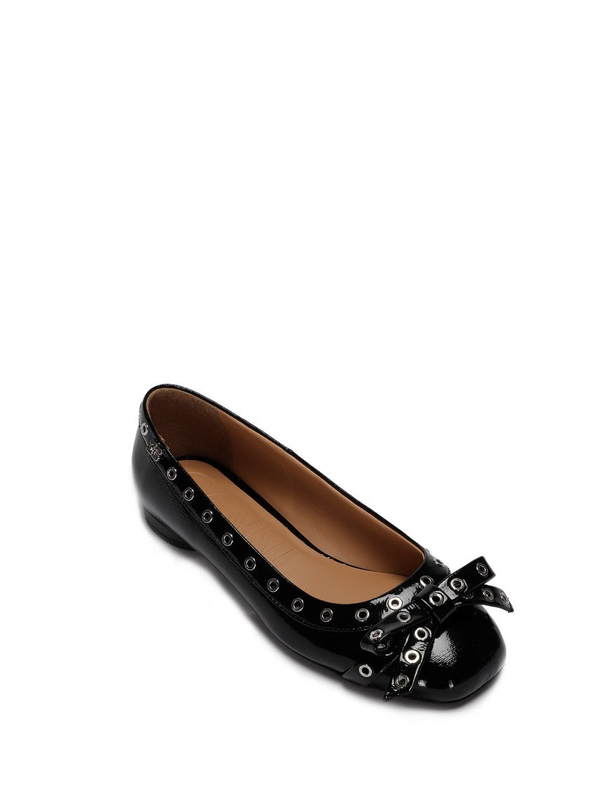Ganni Eyelets Bow Ballerinas