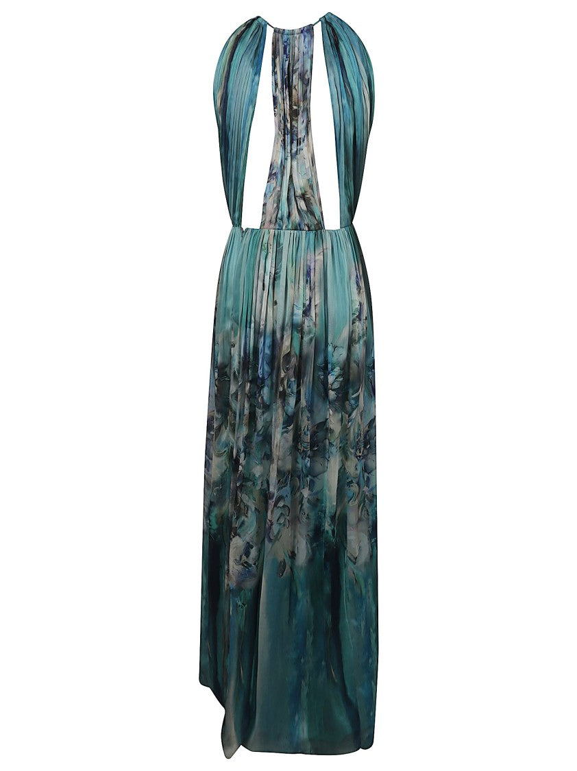 Alberta Ferretti Pleated Silk Chiffon Maxi Dress
