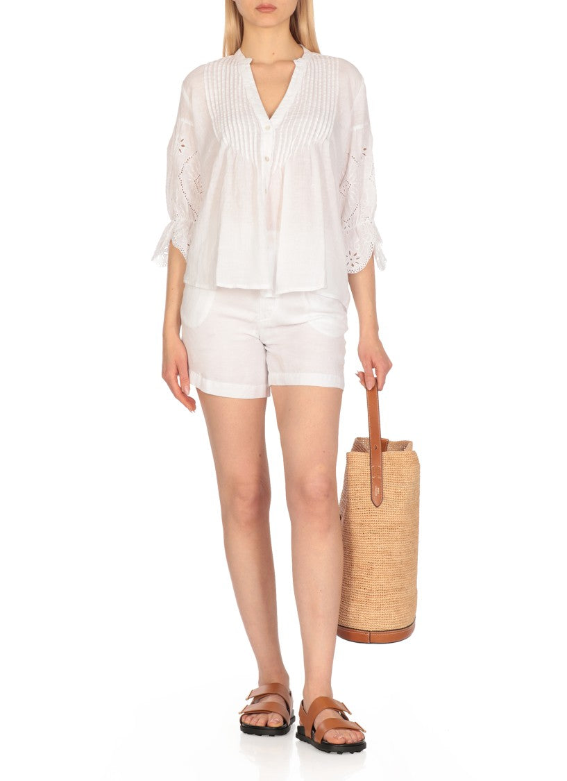 120% Lino White Linen Bermuda Shorts