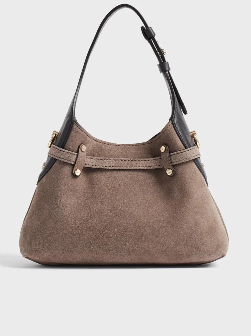 Borbonese Mini Suede Hobo Bag With Leather Accents And Gold Hardware