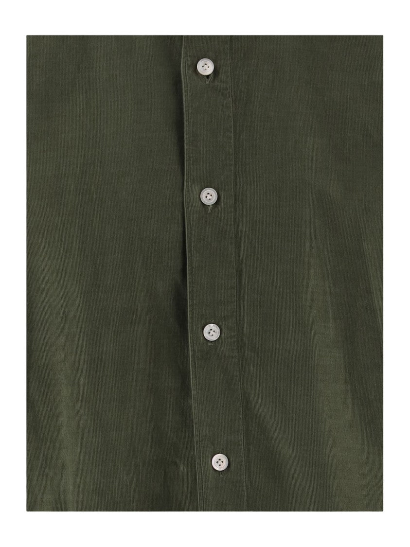 Finamore Green Ribbed Cotton Casual Shirt