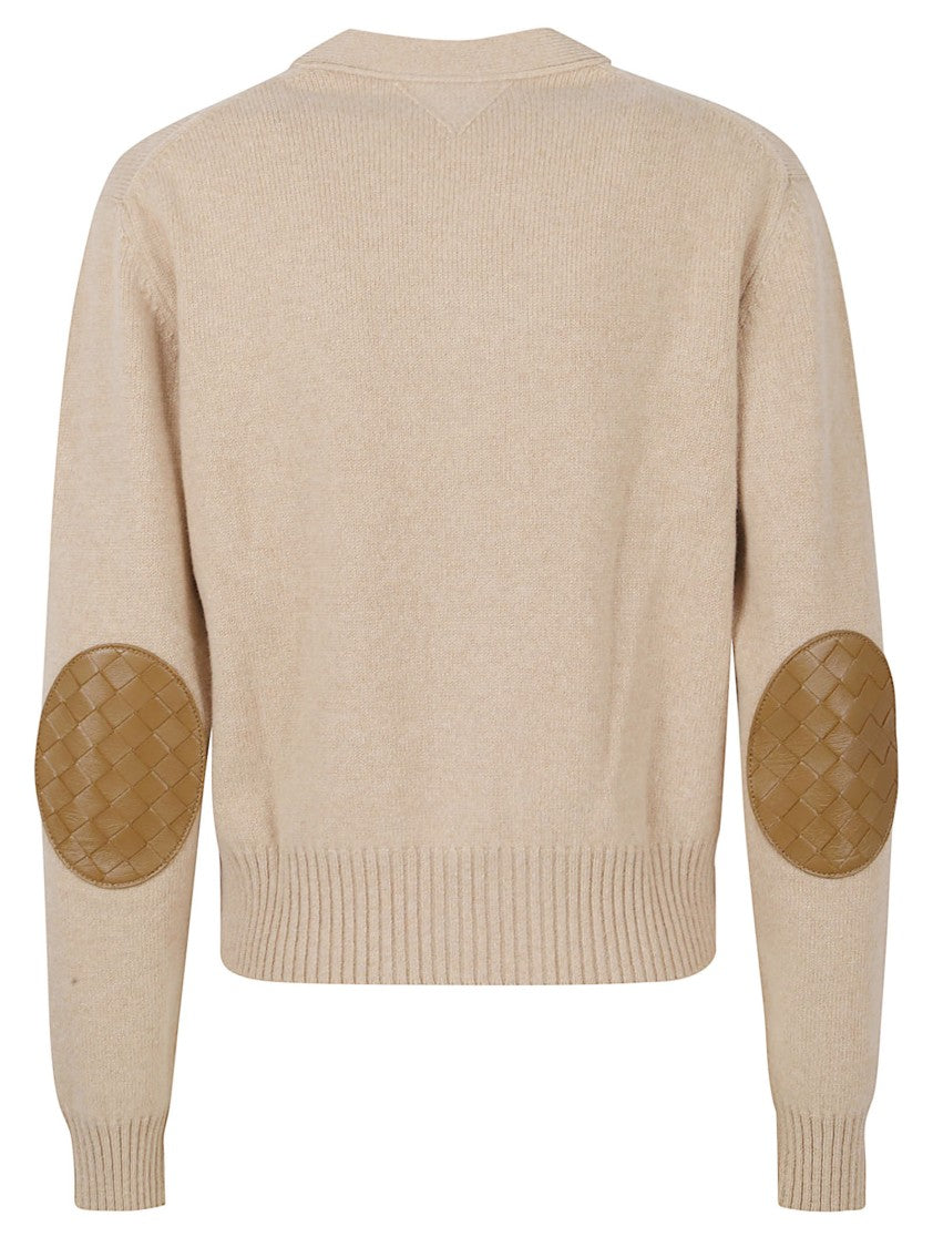 Bottega Veneta Cropped Button-Down Cashmere Sweater With Leather Elbow Patches
