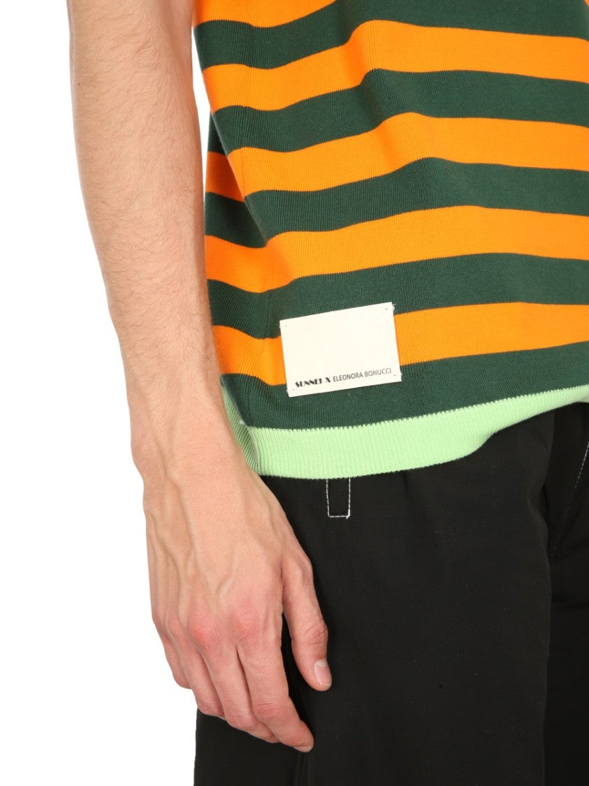 Sunnei X Eleonora Bonucci Horizontal Striped Knitted Polo Shirt