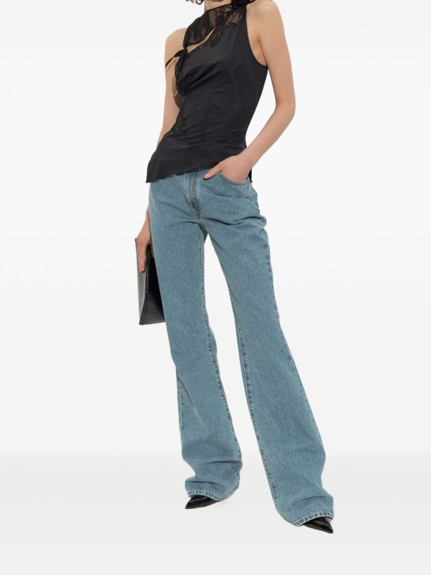 Coperni Lace-Embellished Black Top With Floral Embroidery