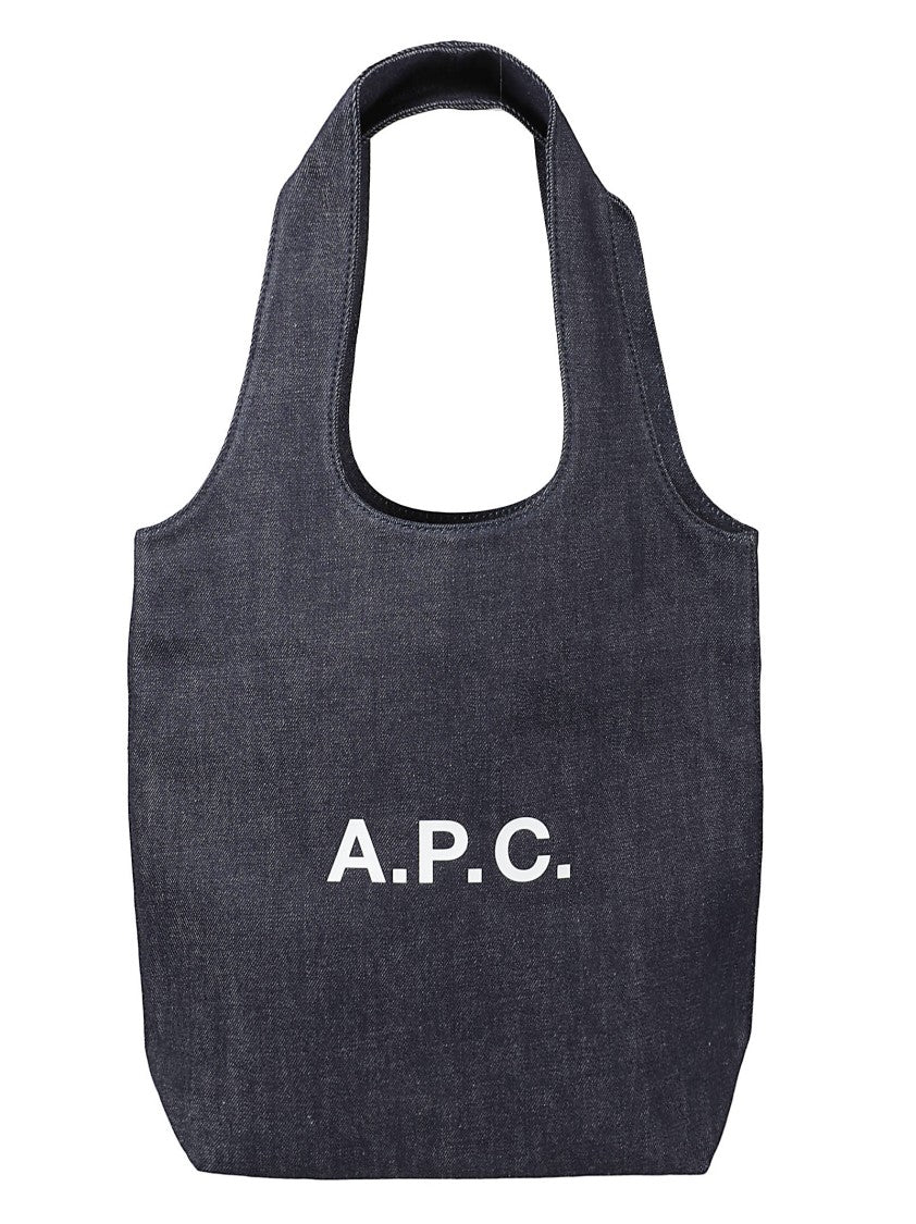 A.P.C. Ninon Medium Navy Blue Tote Bag With Contrast Logo
