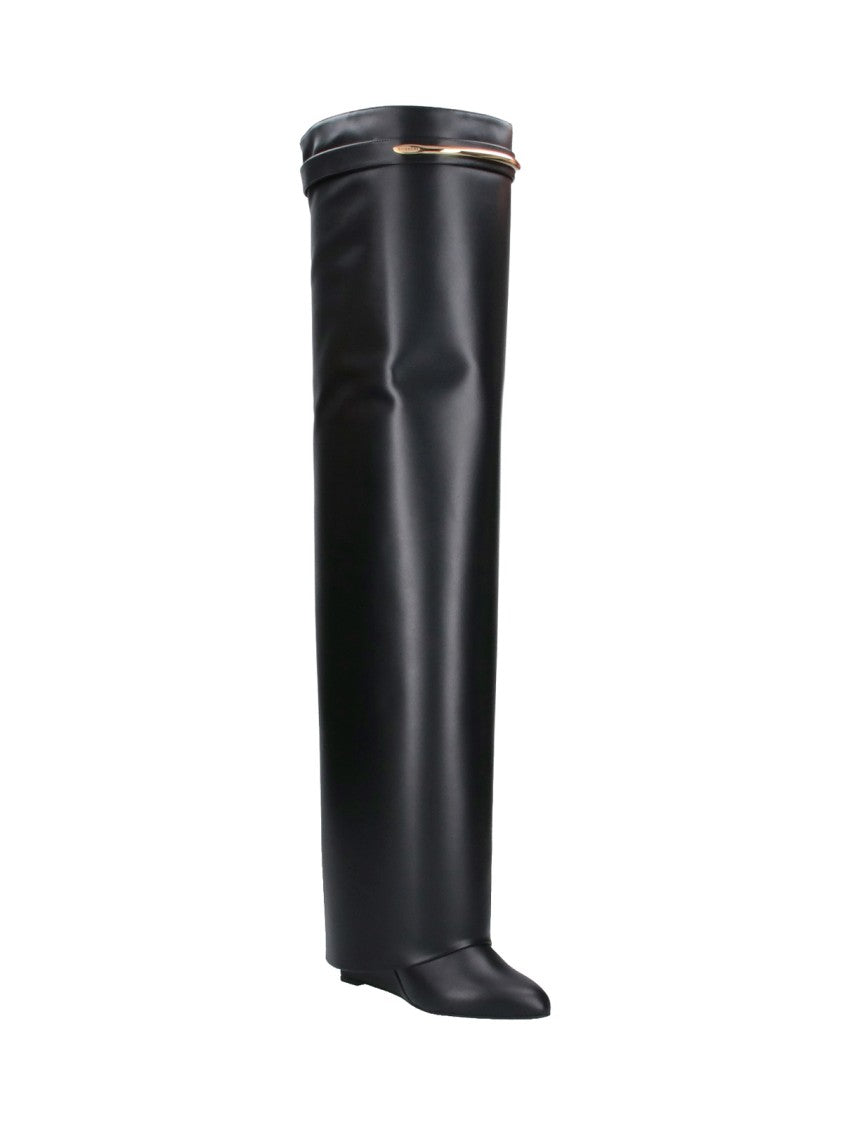 Givenchy Shark Pinch Knee-High Leather Wedge Boots