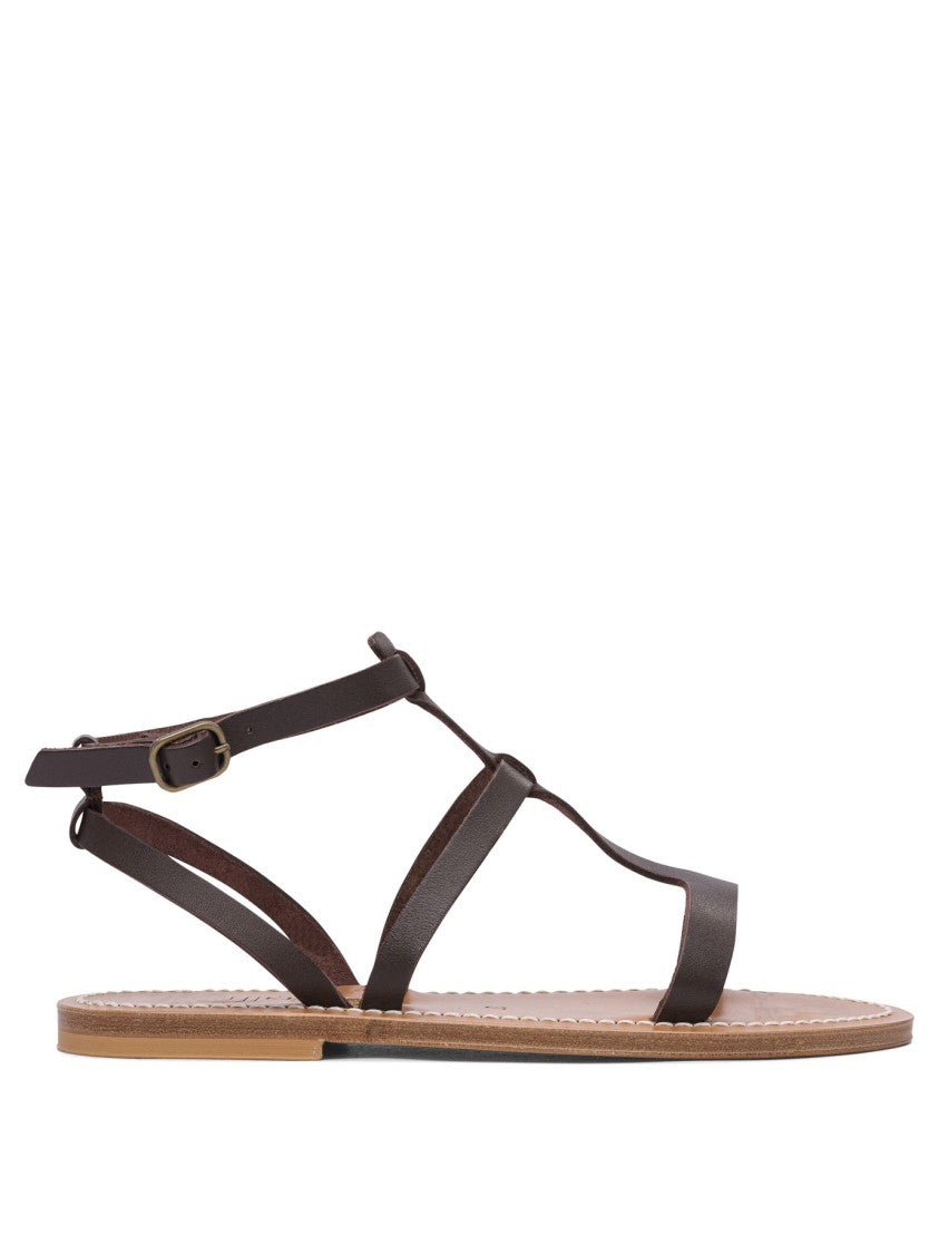 K.Jacques Brown Leather Sandals With Adjustable Ankle Strap
