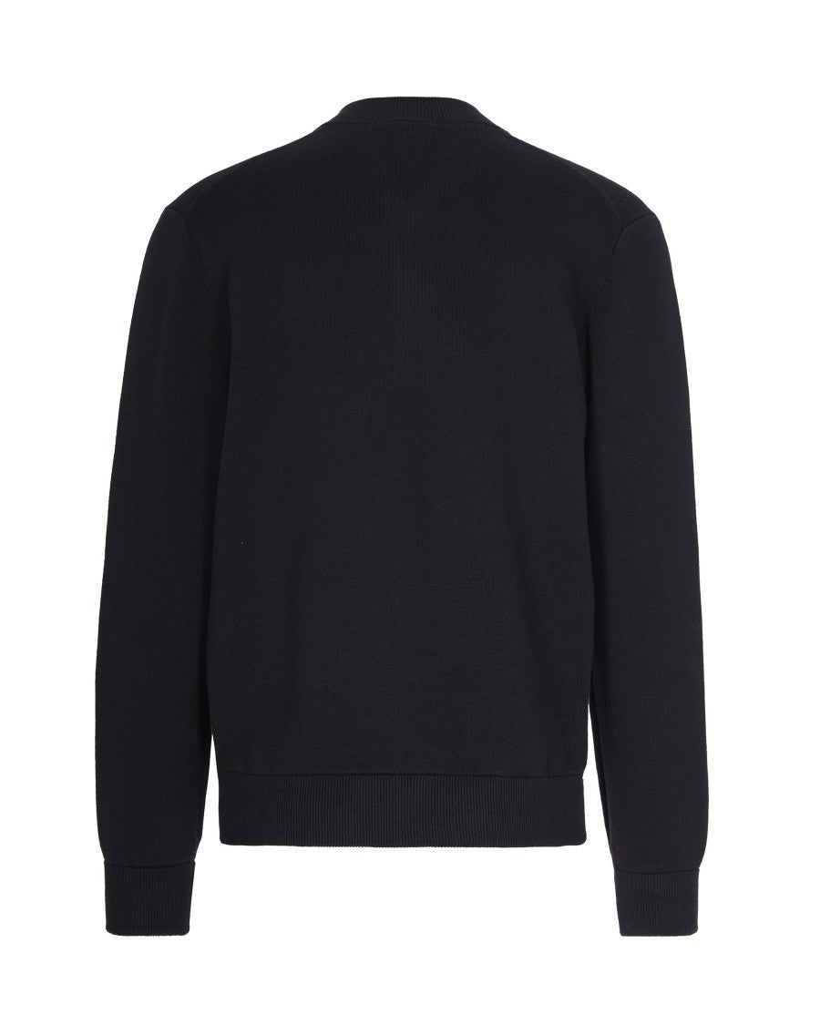 Lacoste Black Cotton And Wool Knit Bomber Jacket
