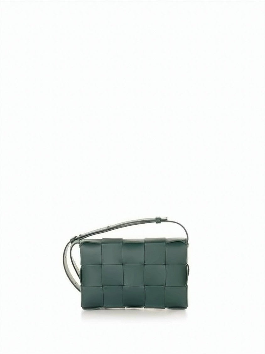 Bottega Veneta Rectangular Green Lambskin Woven Crossbody Bag