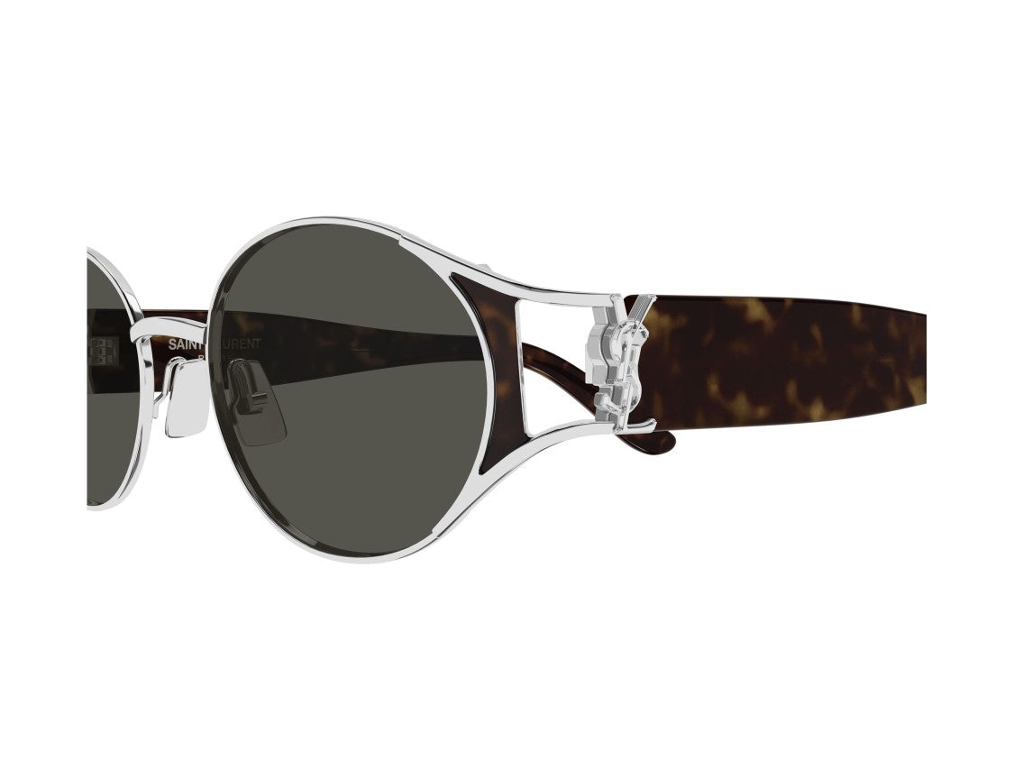 Saint Laurent Sl M919 Silver Metal Tortoiseshell Temple Round Sunglasses