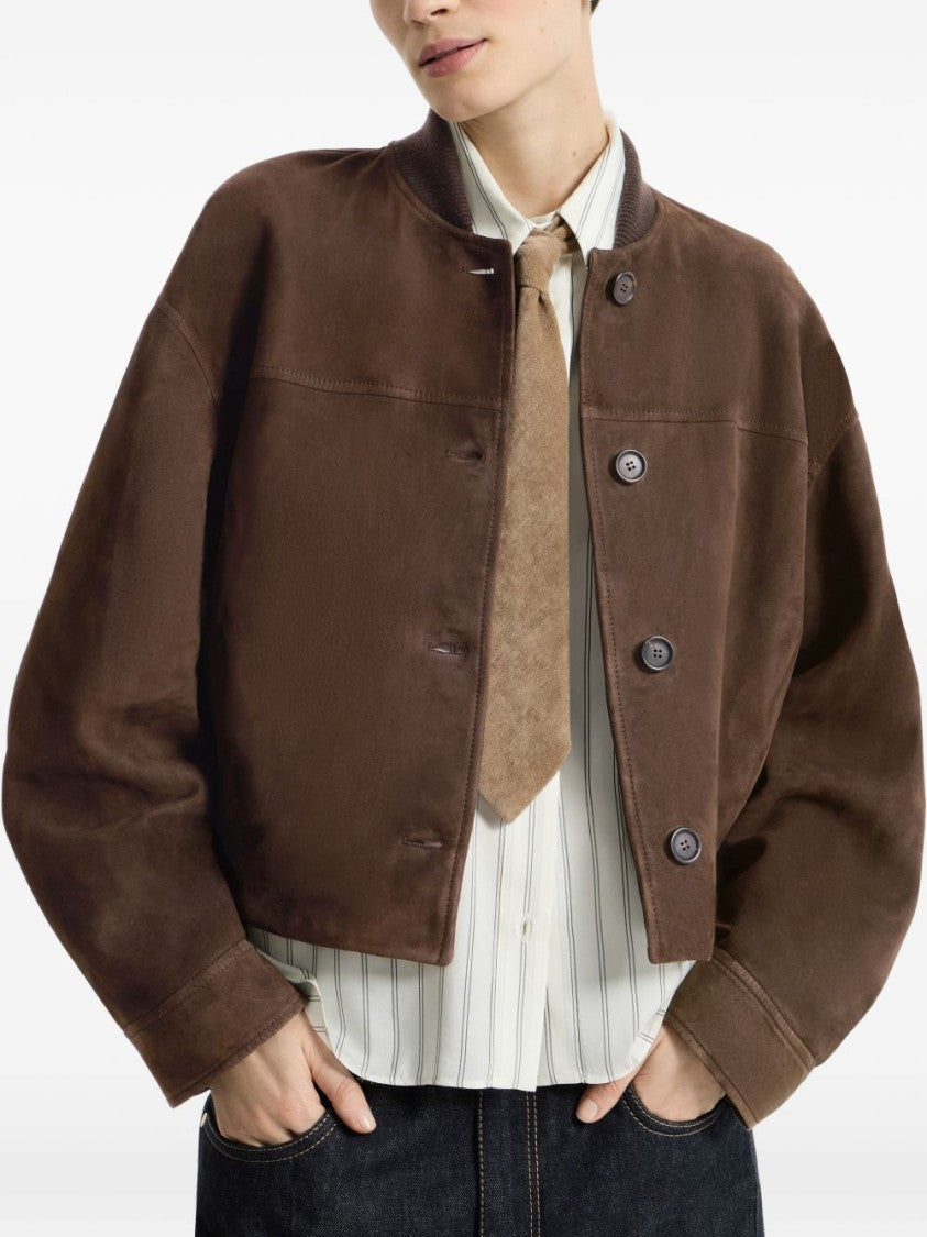 Brunello Cucinelli Brown Cropped Boxy Lamb Suede Jacket