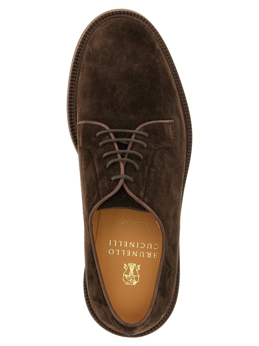 Brunello Cucinelli Classic Brown Suede Derby Shoes