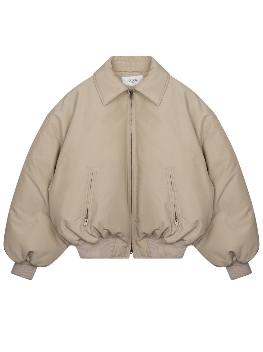 Celine Cropped Nylon Down Jacket With Wide Collar And Padded Design